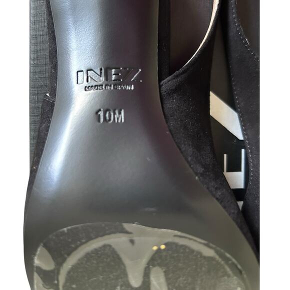 INEZ Mia Black Suede Slingback Pumps Pointed Toe Kitten Heel Dress Shoes-Size 10 - Picture 7 of 7